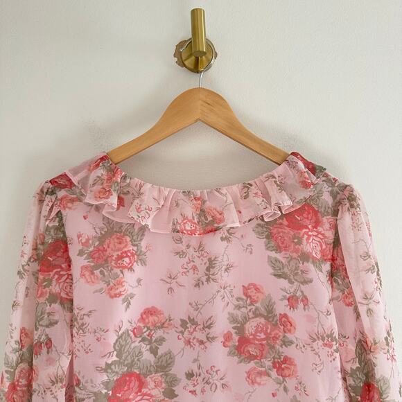 Rachel Parcell Sophia Floral Print Ruffle Long Sleeve Romper Pink M - Picture 10 of 10